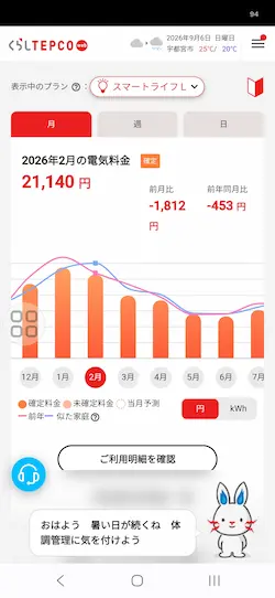  Z空調を使用する3LDKオール電化住宅の2026年2月電気料金21,140円