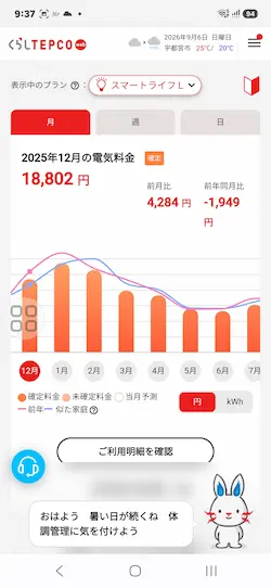 Z空調を使用する3LDKオール電化住宅の2025年12月電気料金18,802円
