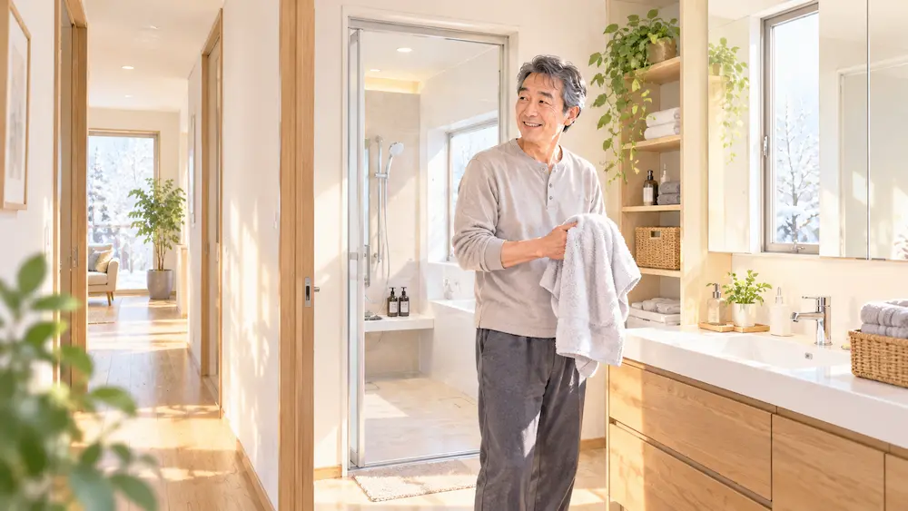 冬の朝でも寒さを感じにくい脱衣所のイメージ